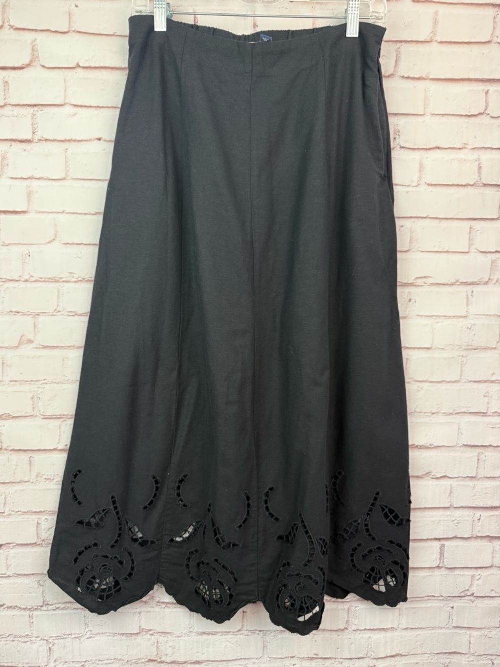 Universal Thread Black Maxi Skirt with Eyelet Scalloped Hem